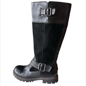 Born Boc Chaldene Tall Moto Riding Buckle Black Leather Suede Zipper Boots Lug